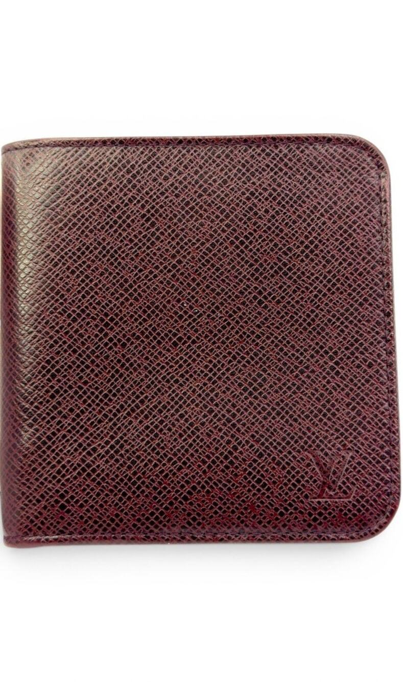 Louis Vuitton Taiga Leather Zip Around Compact Wallet Bordeaux